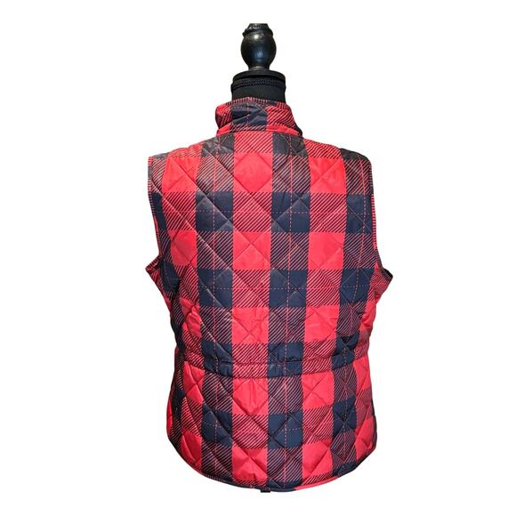 Women's St. John's Bay Red Black Plaid Quilted Vest, Zip Front, Pockets, Size Lg - Picture 2 of 3